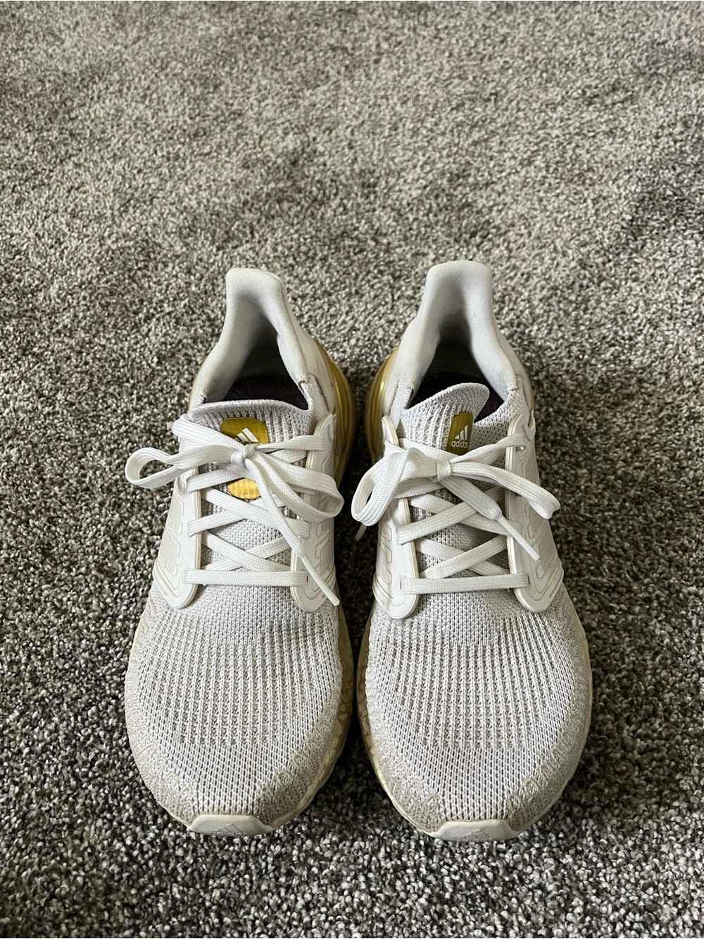 adidas White Sneakers with Gold Heel Detail